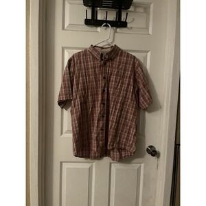 Wrangler Authentics Mens L Red Plaid Short Sleeve Button Down Cotton Shirt